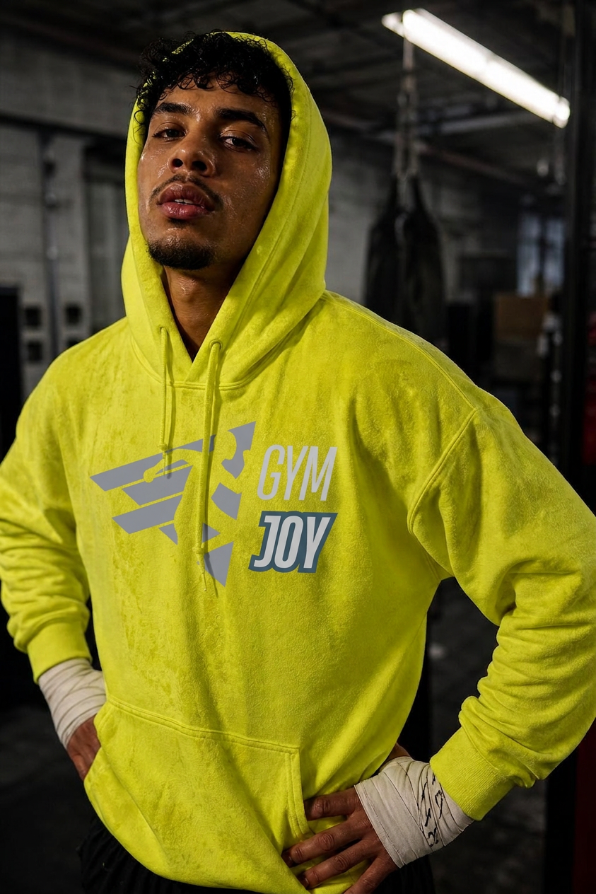 Boxer in neon Gym Joy hoodie